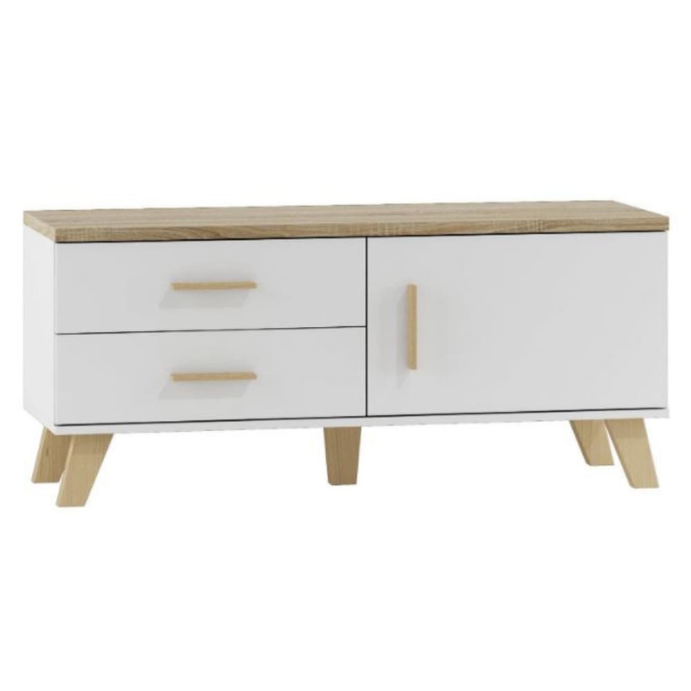 Meuble TV décor chêne & blanc mat 120cm