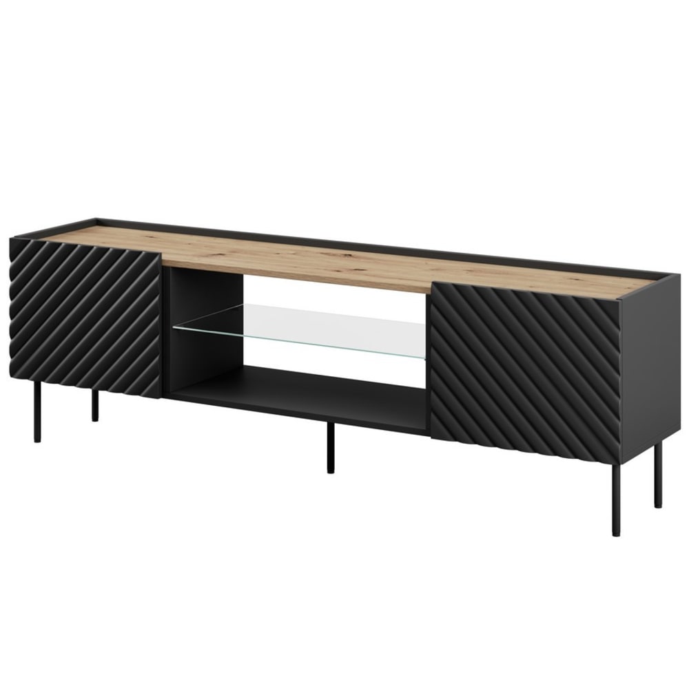 Meuble tv noir mat et bois 180cm Meuble tv noir mat et bois 180cm