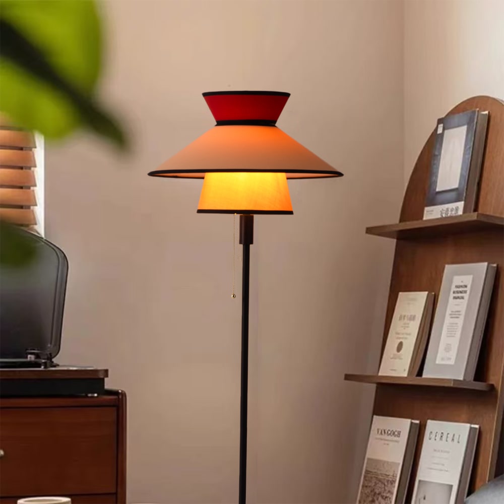 Lampadaire bohème rétro bois et tissu multicolore 121 cm — vue 3