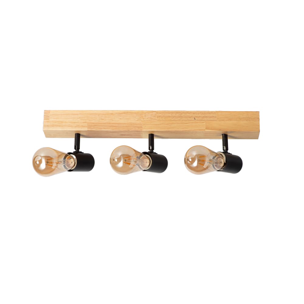 Plafonnier 3 spots orientables métal bois noir 50 cm