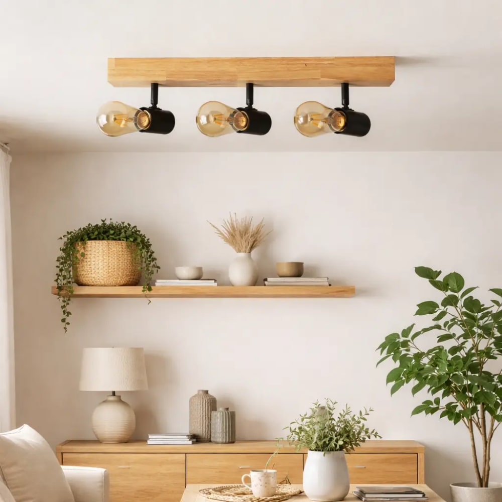 Plafonnier 3 spots orientables métal bois noir 50 cm — vue 3