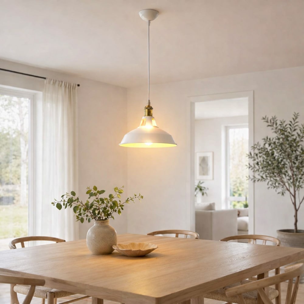 Suspension industrielle métal blanc 27 cm