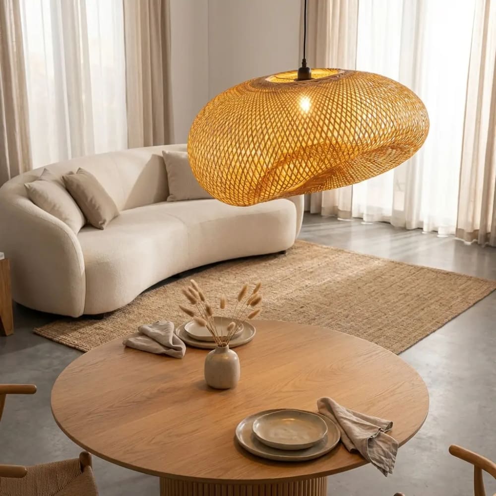 Suspension bohème bambou osier naturel Ø60 cm — vue 4