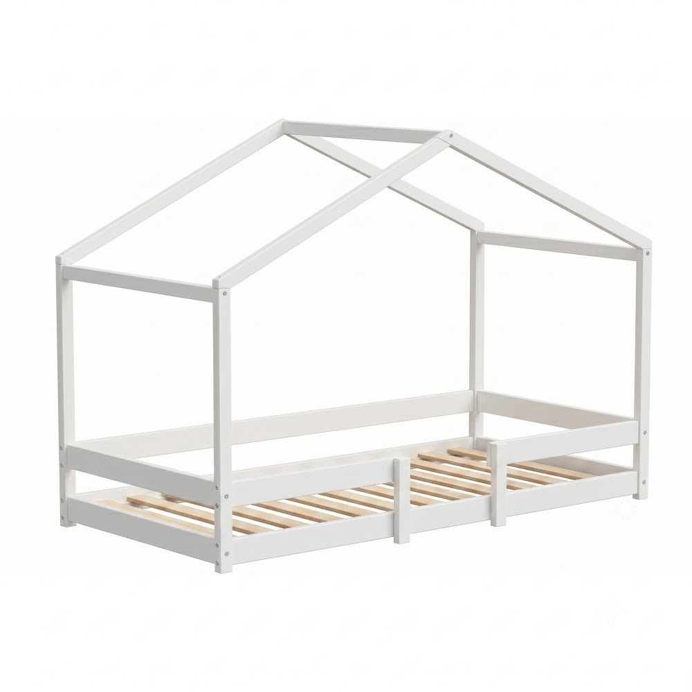 Weber industries - Lit cabane + sommier, blanc, 90x190