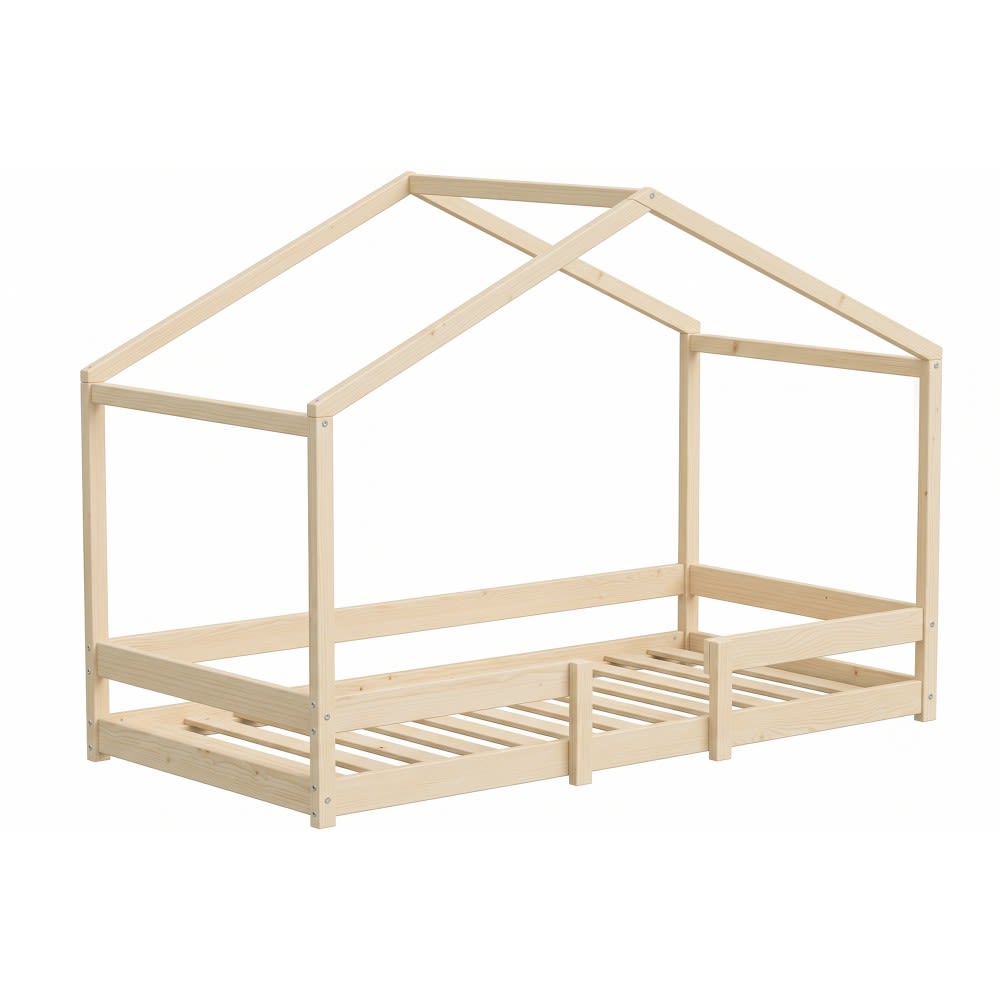 Lit cabane + sommier, naturel, 90x190