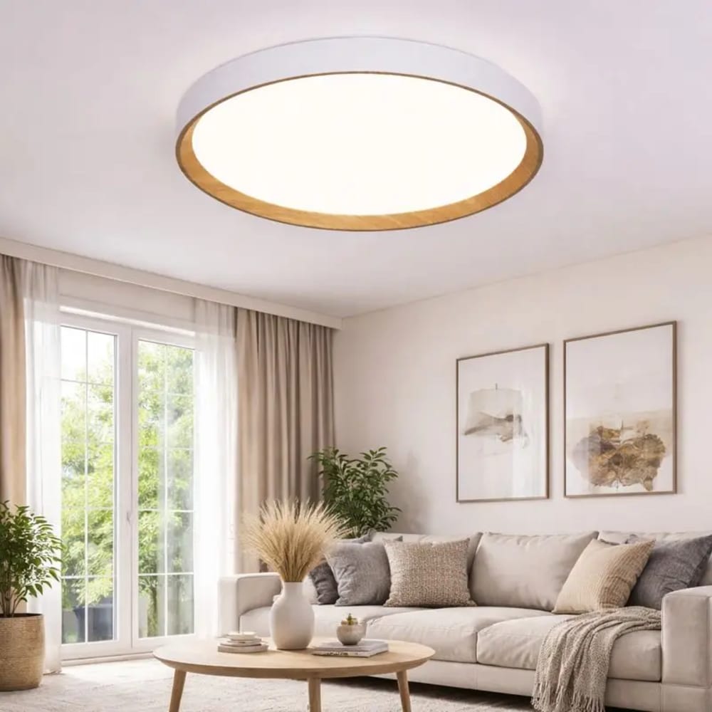 Plafonnier LED 40W effet bois métal blanc Ø48 cm — vue 3