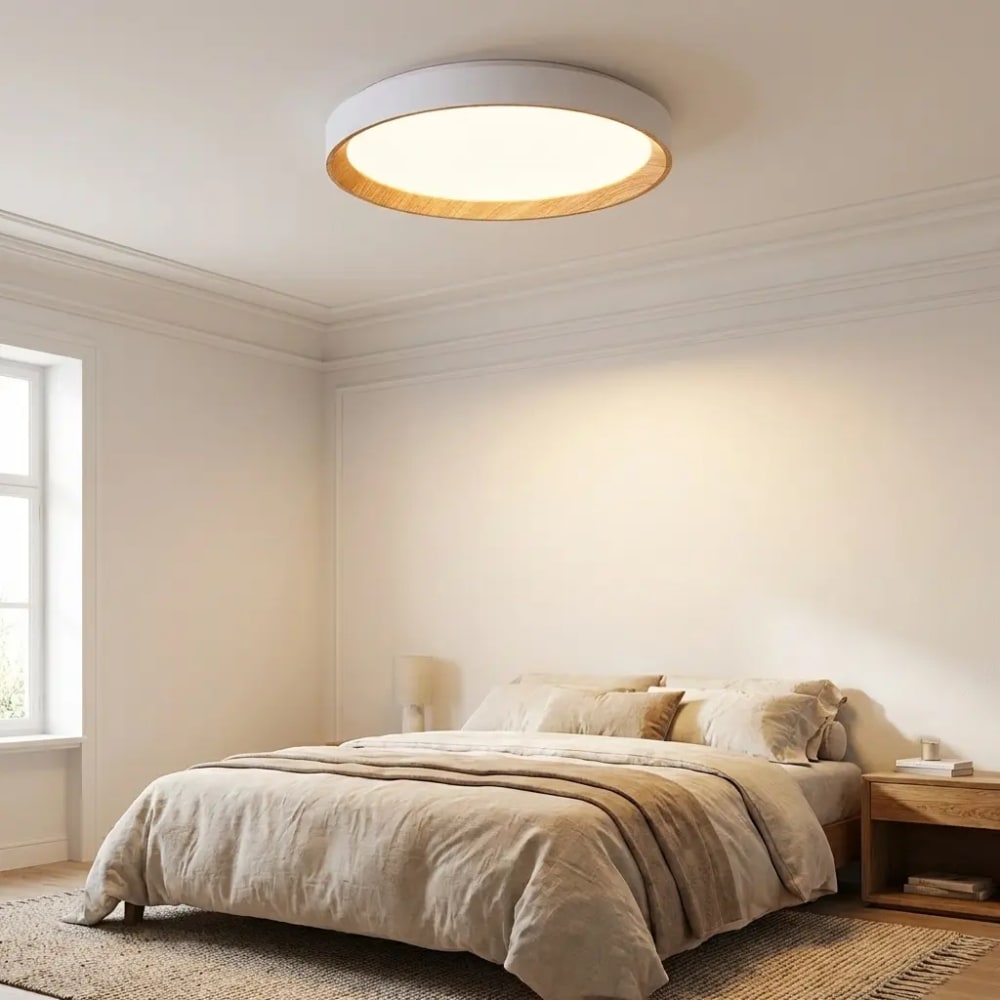 Plafonnier LED 40W effet bois métal blanc Ø48 cm — vue 4