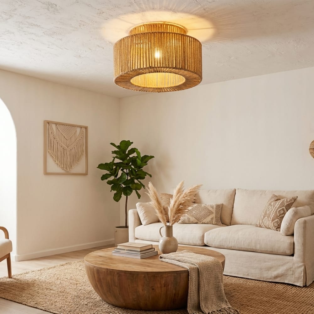 Plafonnier boho rotin naturel Ø38 cm — vue 3