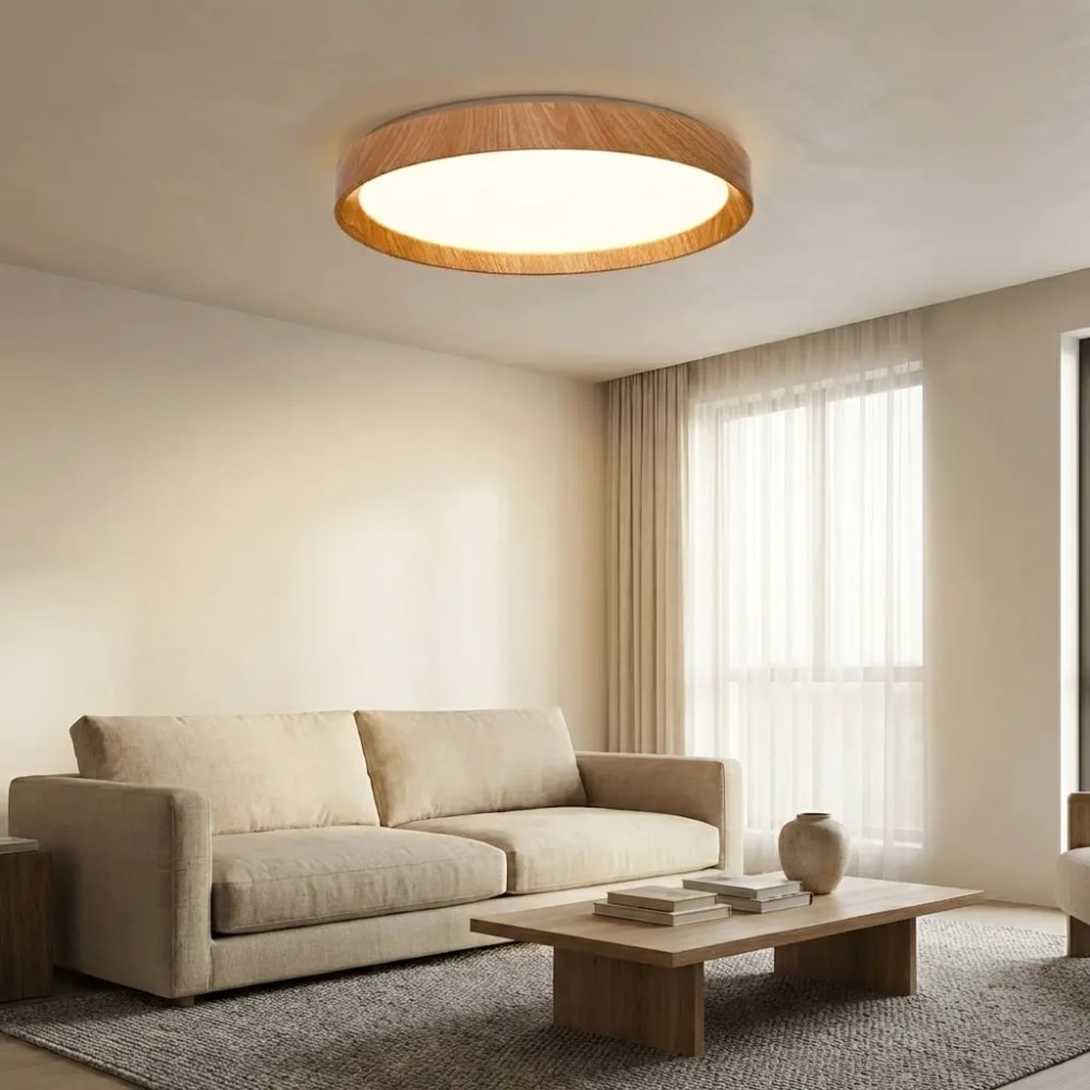 Plafonnier LED 40W effet bois métal Ø48 cm — vue 3