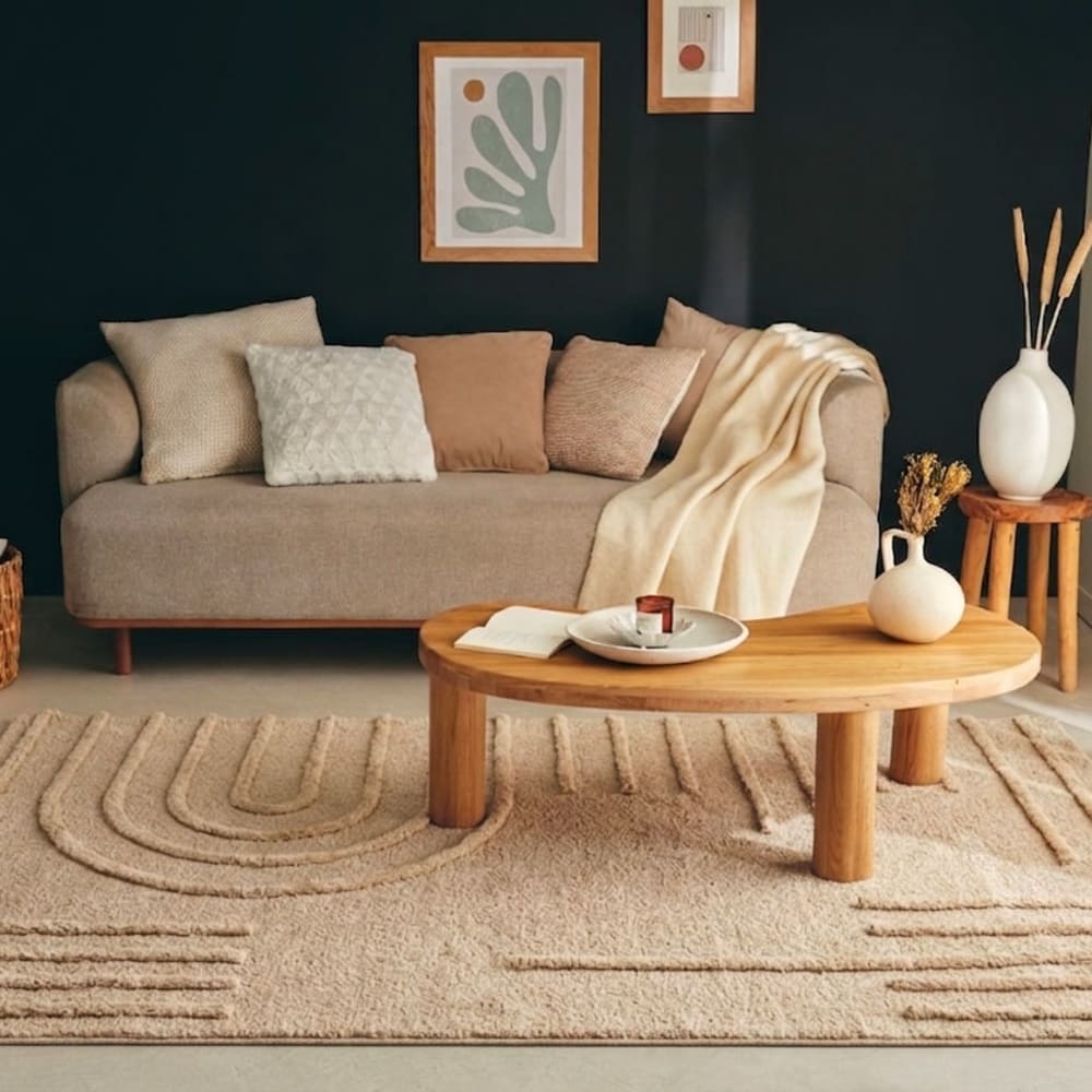 Tapis de salon motif arcs beige 200x290 — vue 3