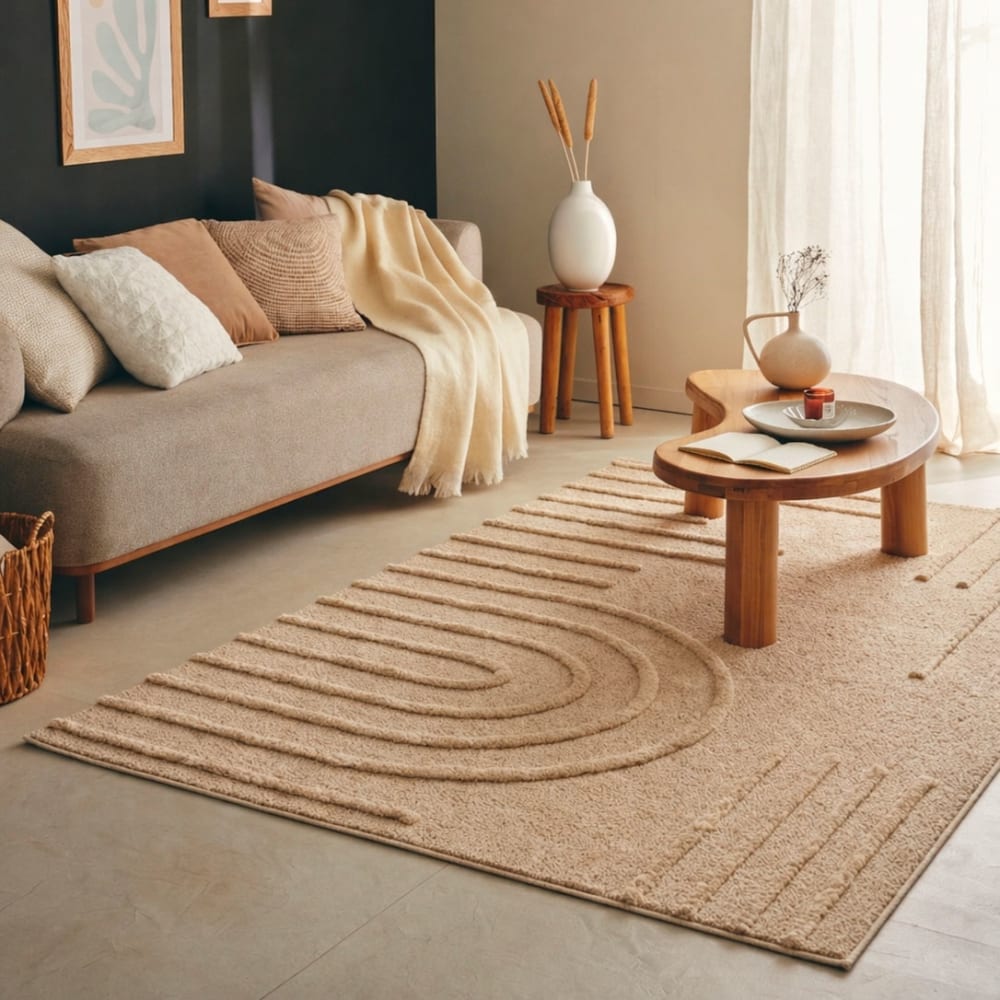 Tapis de salon motif arcs beige 80x150 — vue 4
