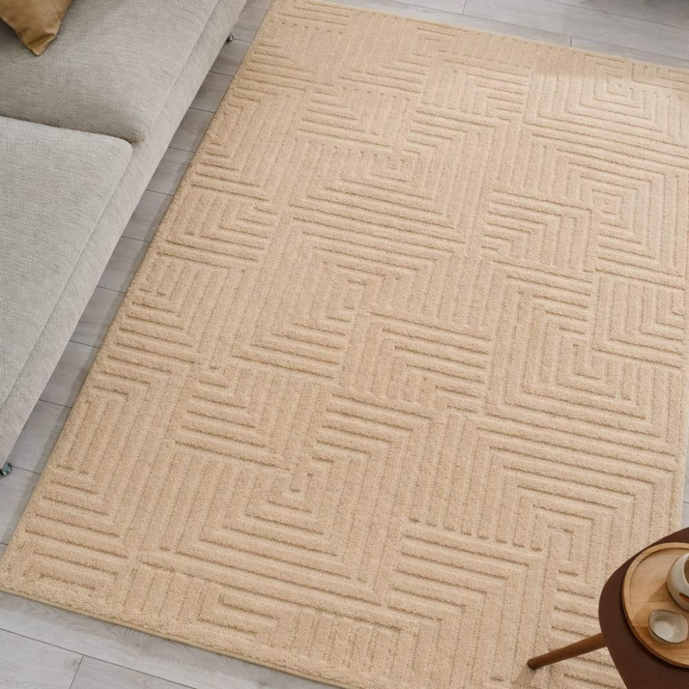 Tapis salon motif labyrinthe en 3d beige - 200x290 cm — vue 3