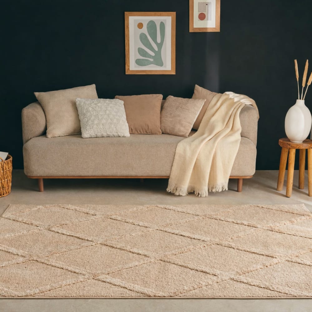 Tapis de salon motif losange beige 120x170 — vue 3