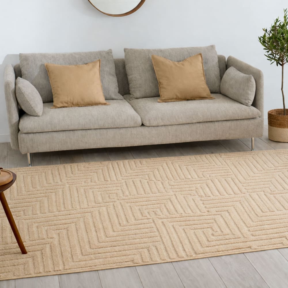 Tapis salon motif labyrinthe en 3d beige - 80x150 cm — vue 4