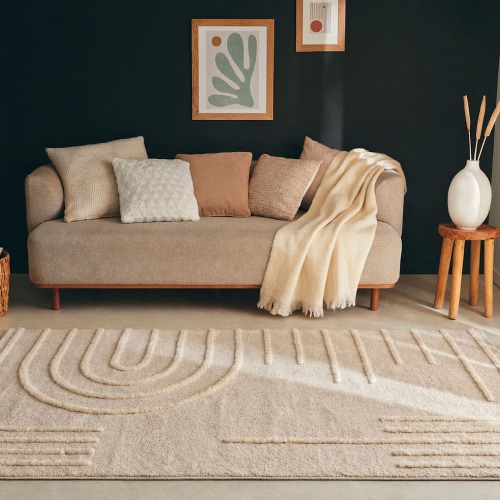 Tapis de salon motif arcs crème 80x150 — vue 3