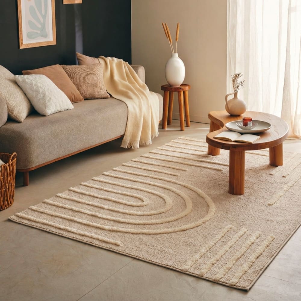 Tapis de salon motif arcs crème 80x150 — vue 4