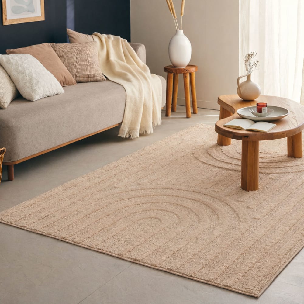 Tapis de salon motif arc de cercle beige 80x150 — vue 3