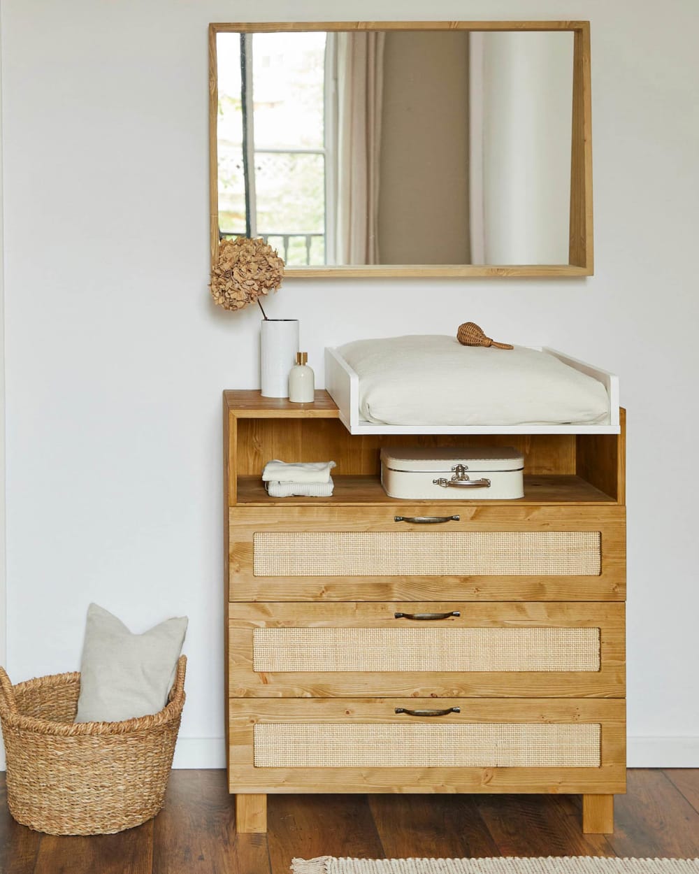 Wickelkommode Tannenholz Massiv Naturfasern Hellbraun - Maisons