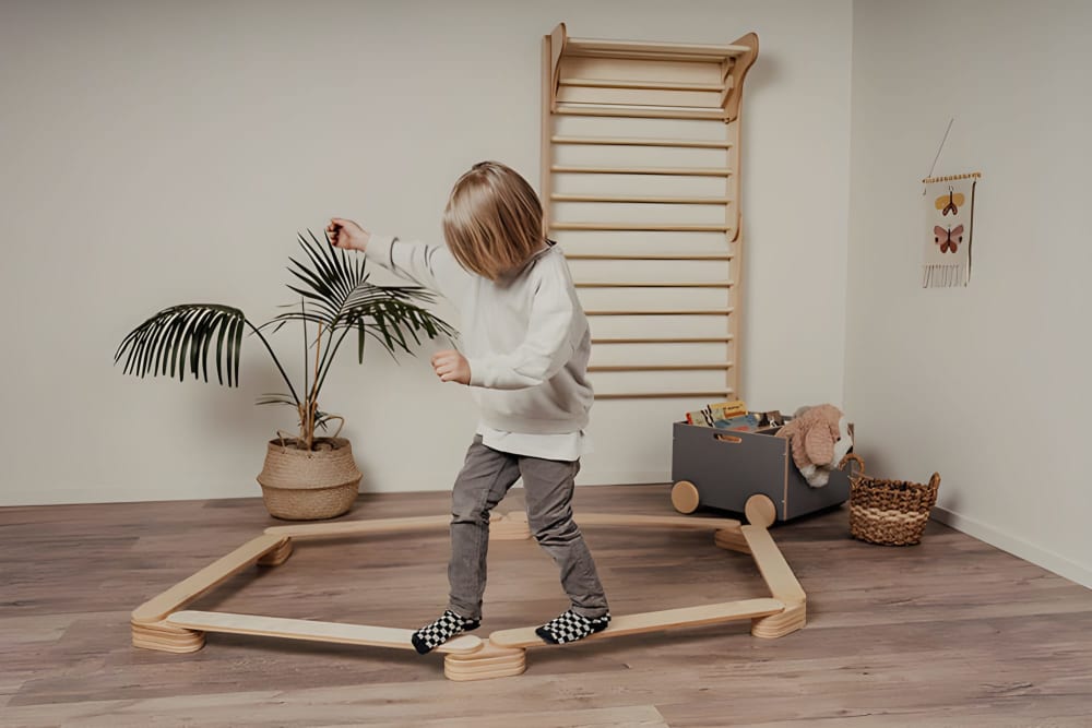 Balancierbalken-Set für Kinder aus Sperrholz, Braun - Maisons Du