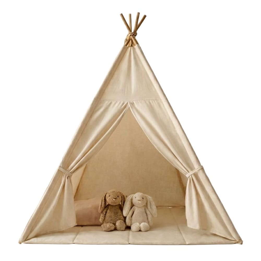 Tipi pour enfant avec tapis et guirlandes coton polyester beige