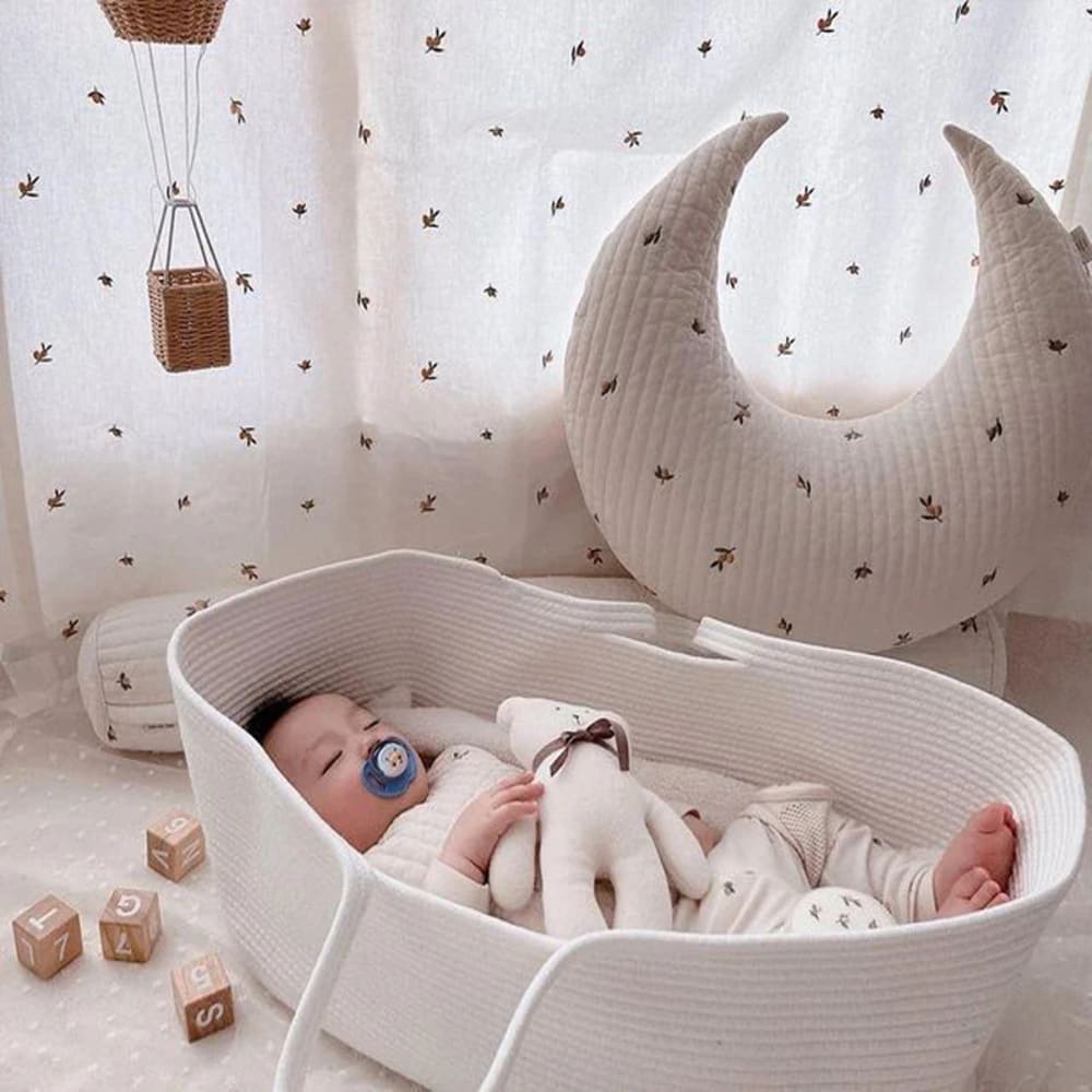 Geflochtener Stubenkorb für Babys mit Matratze, Baumwolle,