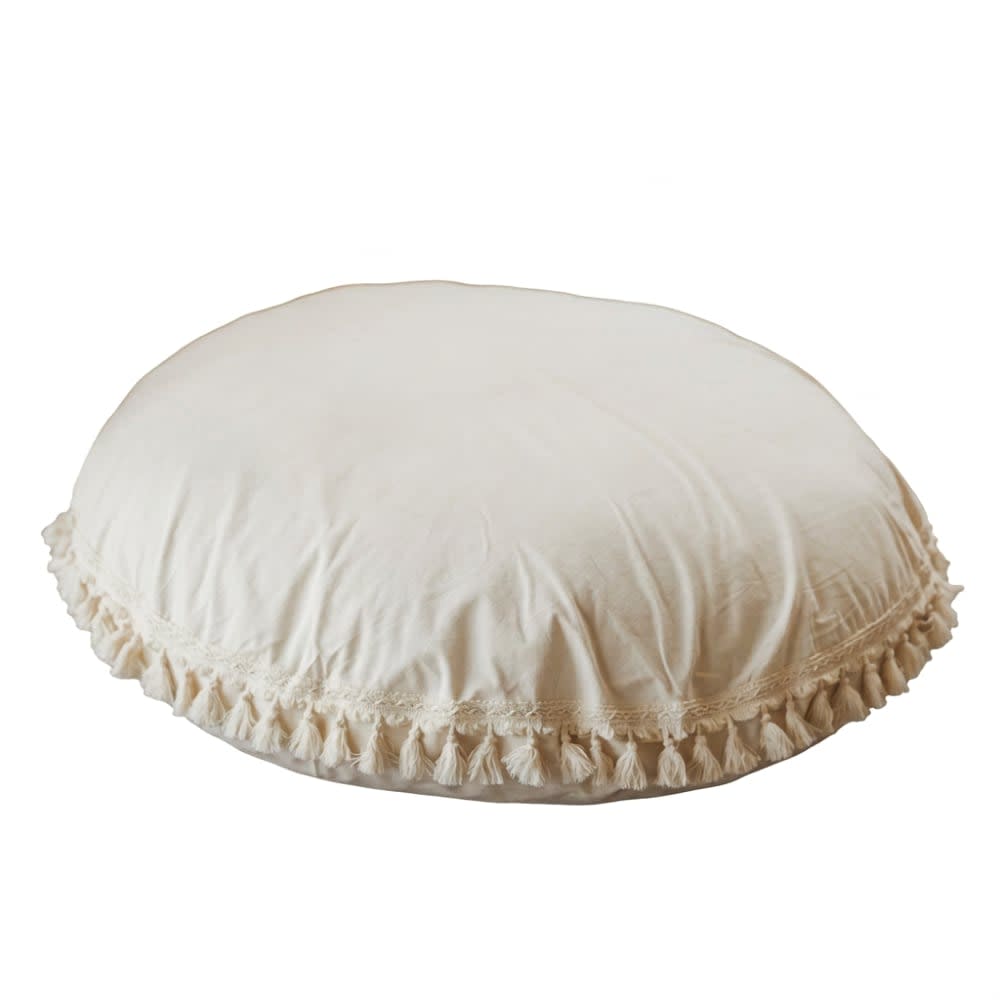 Coussin de sol pompons pour enfant en tissu beige