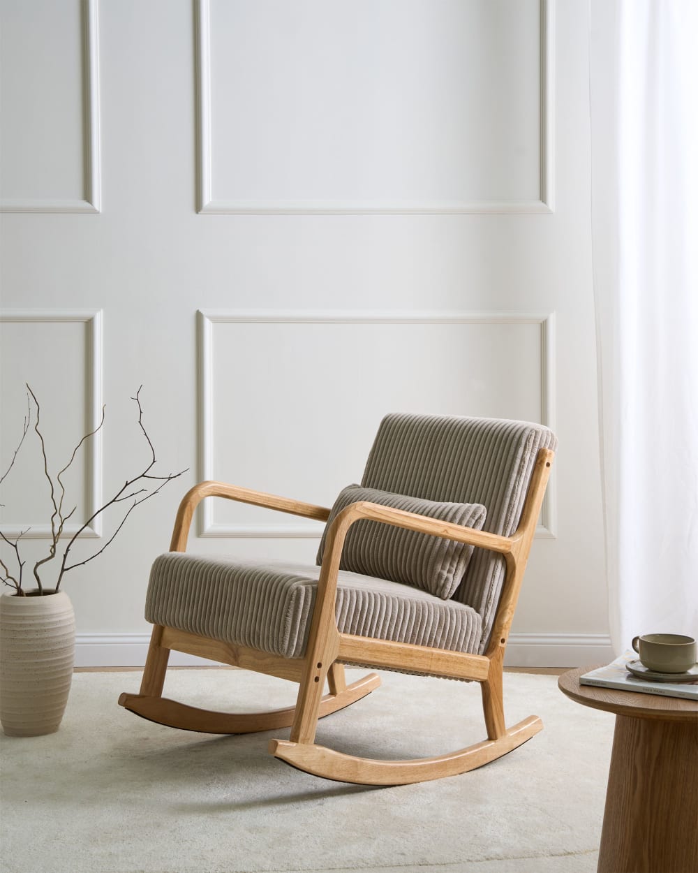 Fauteuil à bascule velours côtelé beige