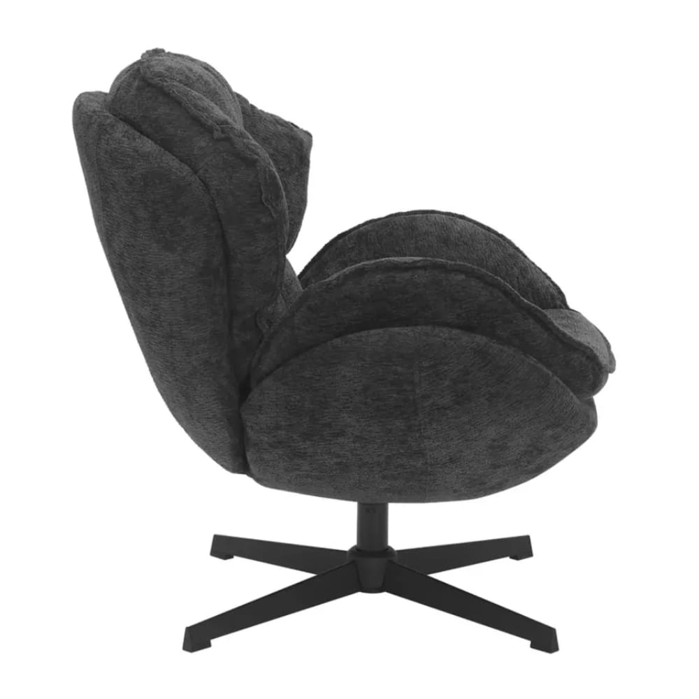 Fauteuil noir pivotant à 360° en tissu polyester doux noir