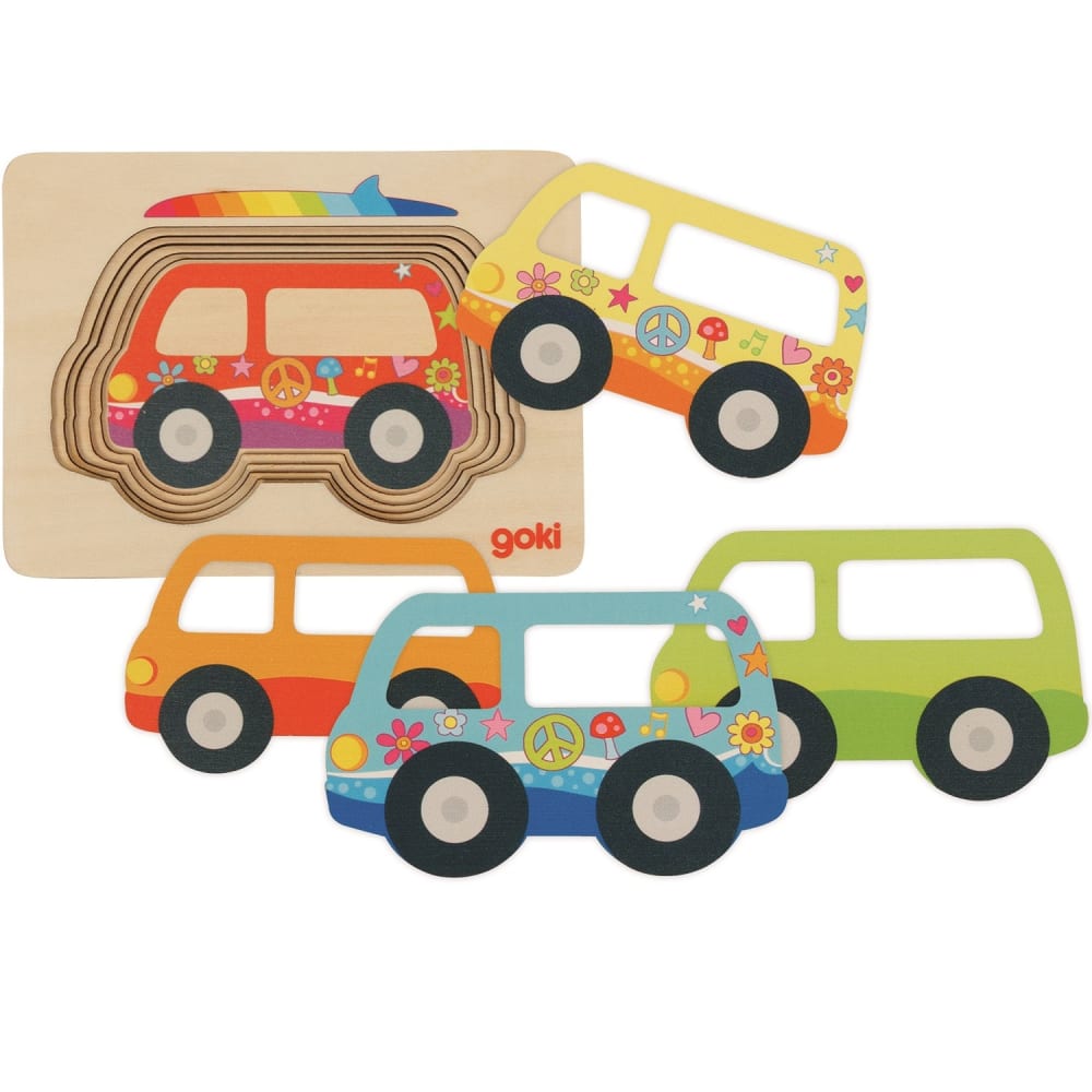 Goki Schichtenpuzzle Van BLAU HOLZ Baby