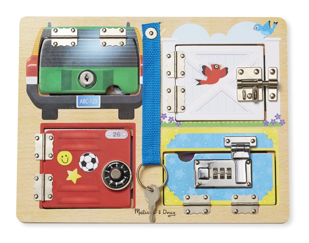 Melissa & Doug Brett mit Schlössern und Riegeln ROT HOLZ Baby