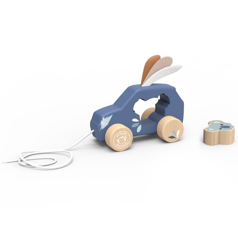 Speedy Monkey Nachziehauto Koala BLAU HOLZ Baby