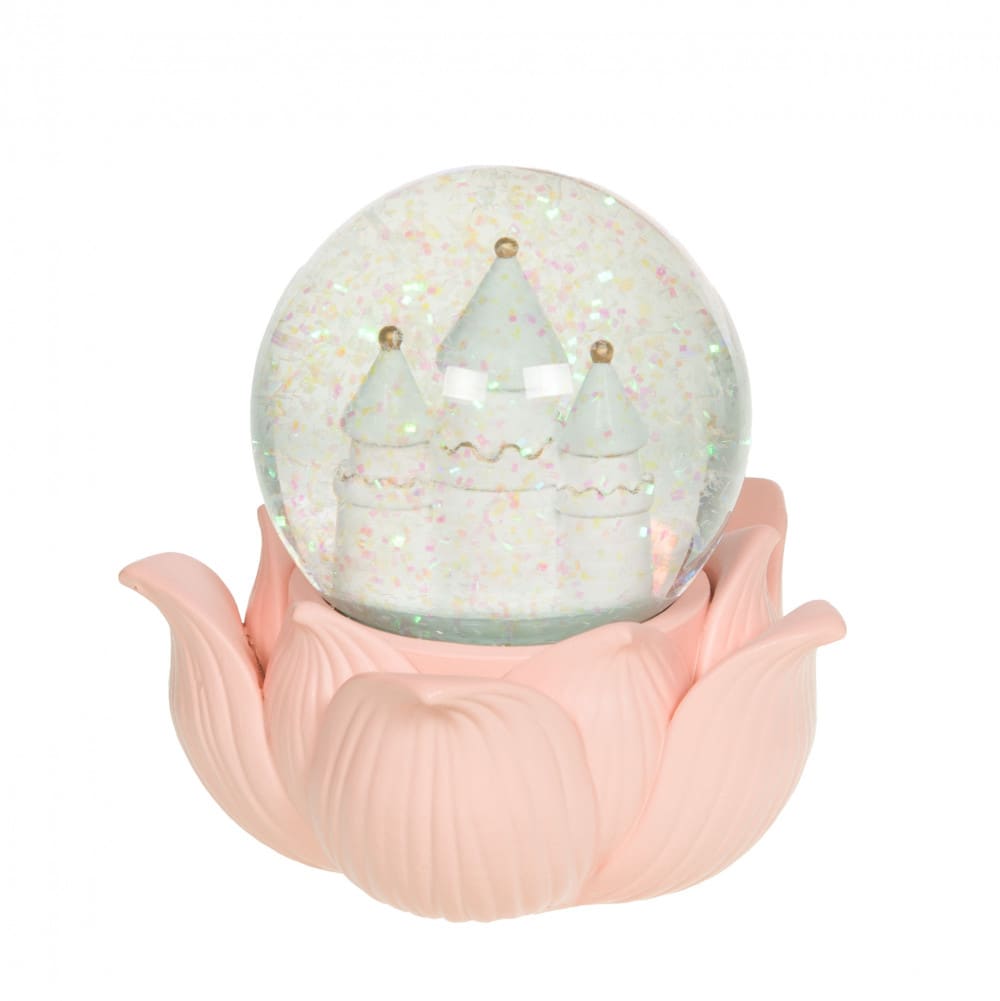 Boule à neige château rose en verre Boule à neige château rose en verre