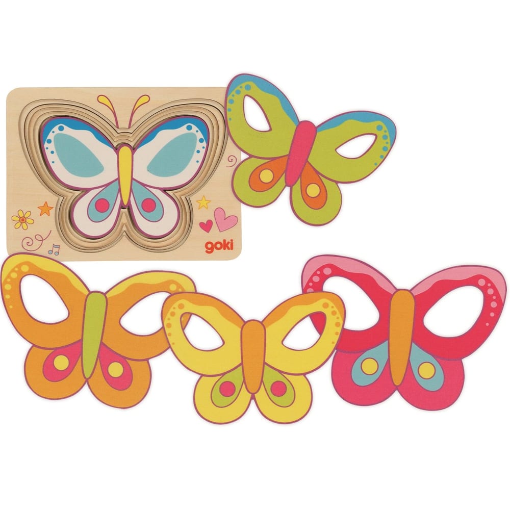 Goki Schichtenpuzzle Schmetterling ROSA HOLZ Baby
