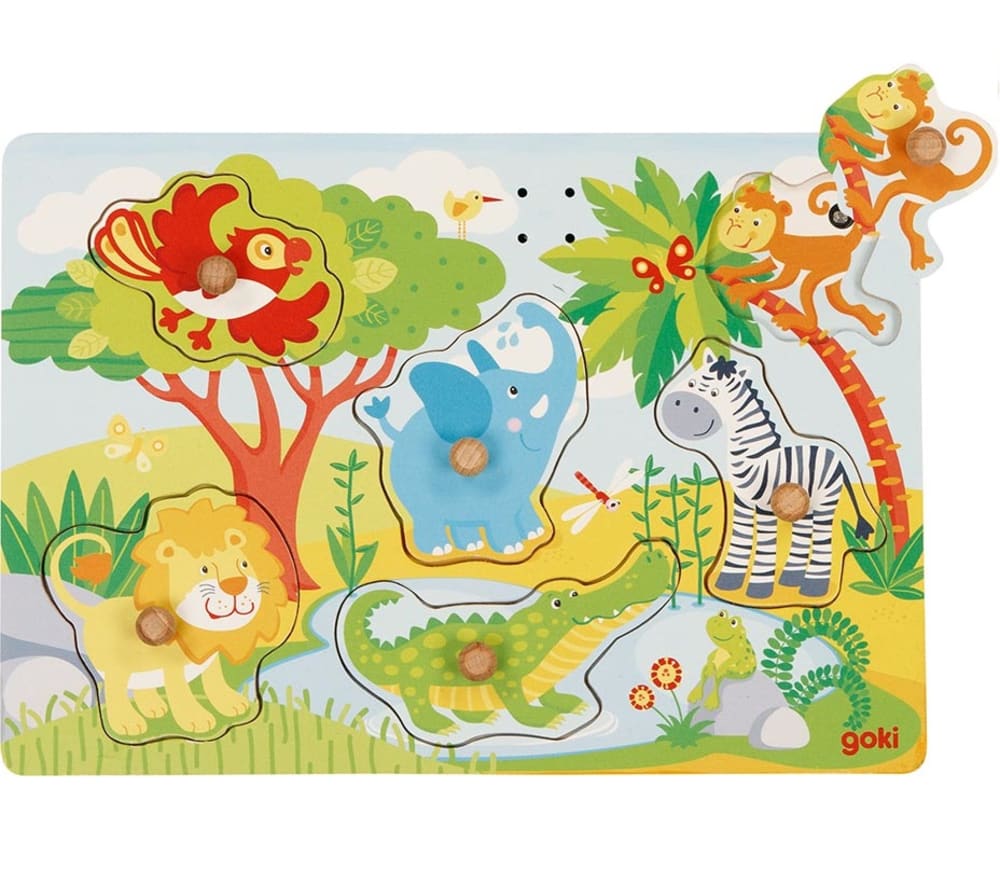 Goki Soundpuzzle Zoo Tiere GRÜN HOLZ Baby