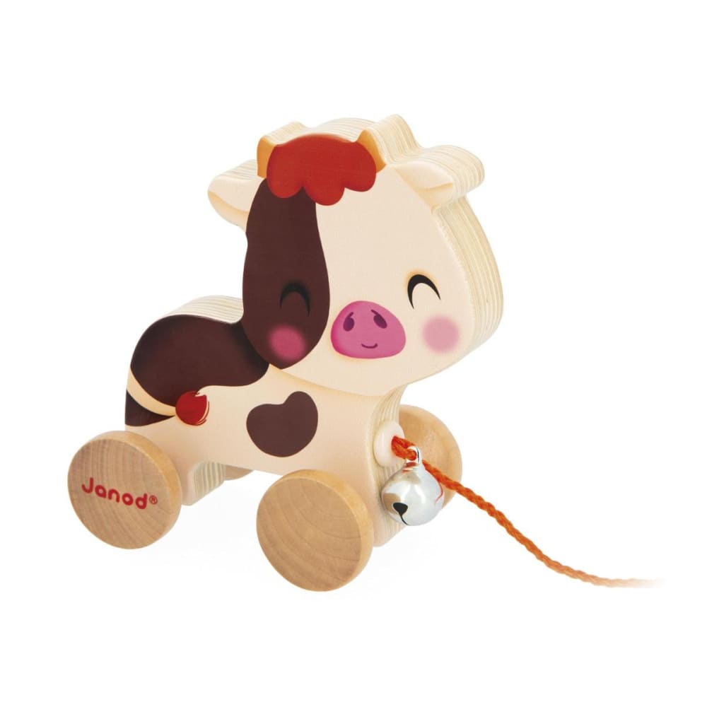 Petite vache en bois a promener