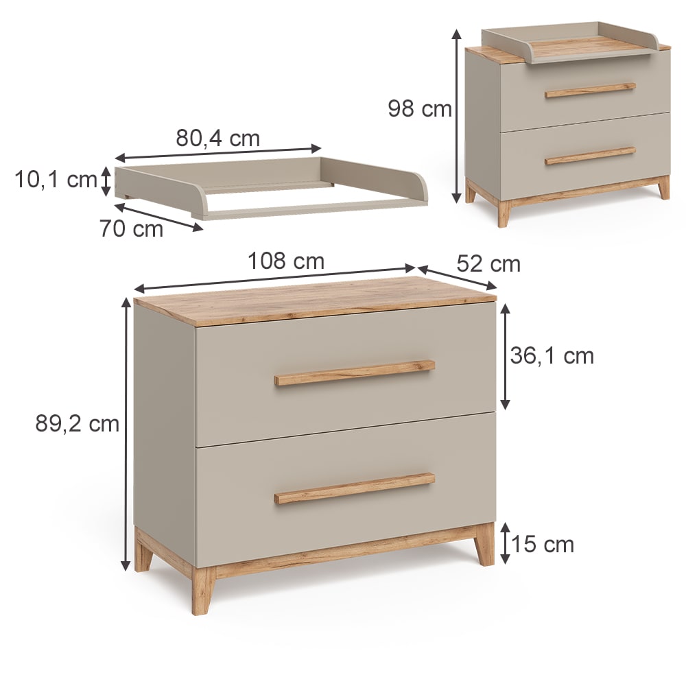 Wickelkommode mit 2 Schubladen Cashmere/Artisan 108x98cm -