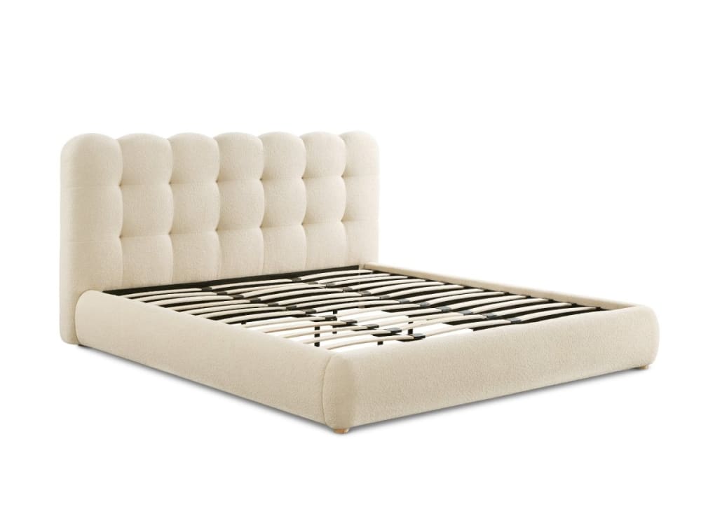 Lit double en tissu bouclette beige 180x200cm
