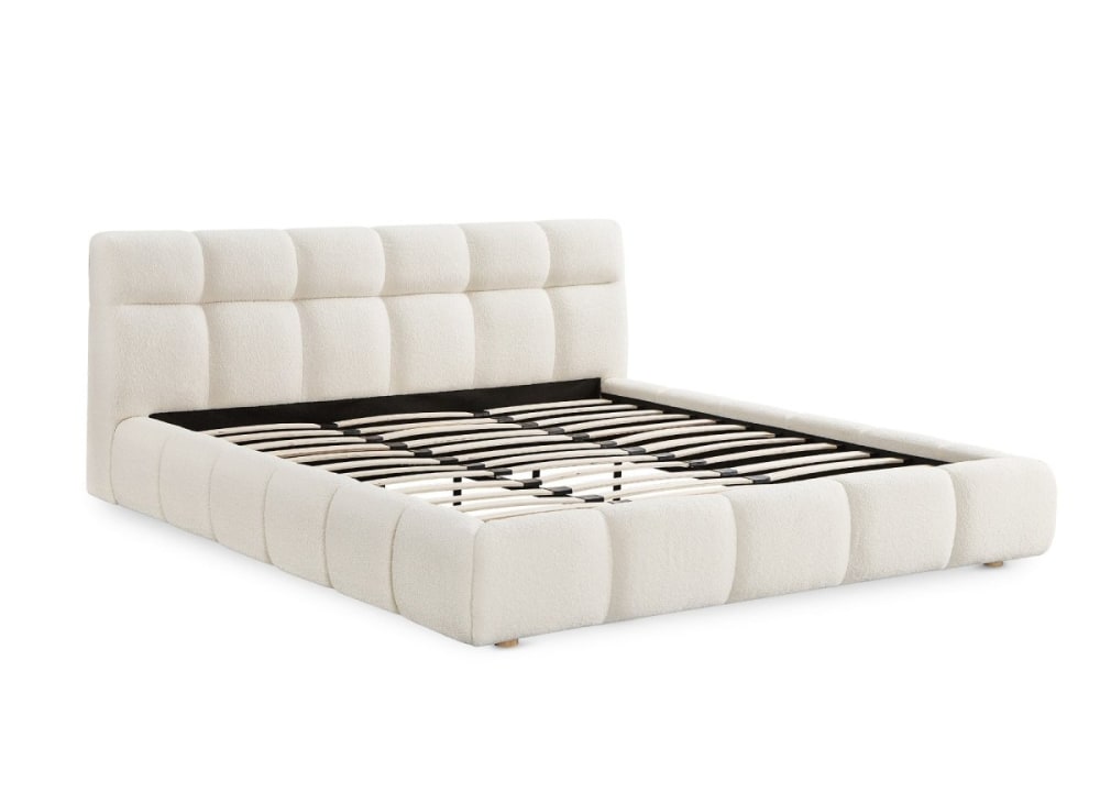 Lit double en tissu bouclette écru 180x200 cm