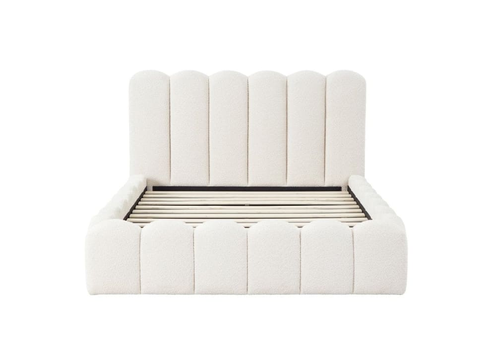 Lit double en tissu bouclette beige 140x190 cm