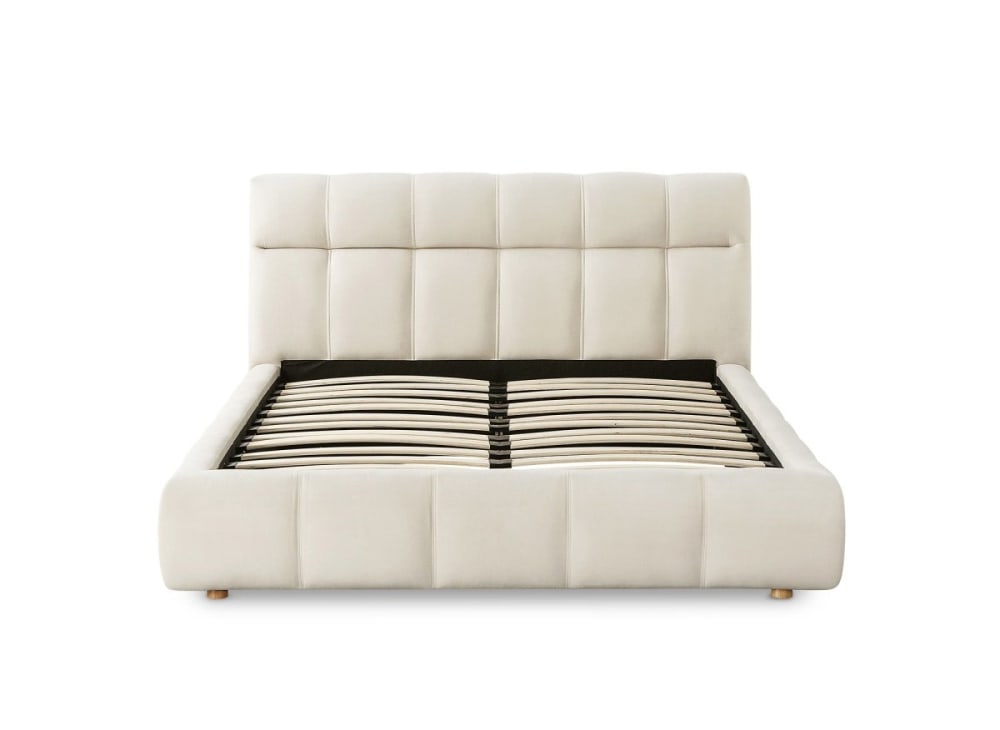 Lit double en velours beige 140x190 cm