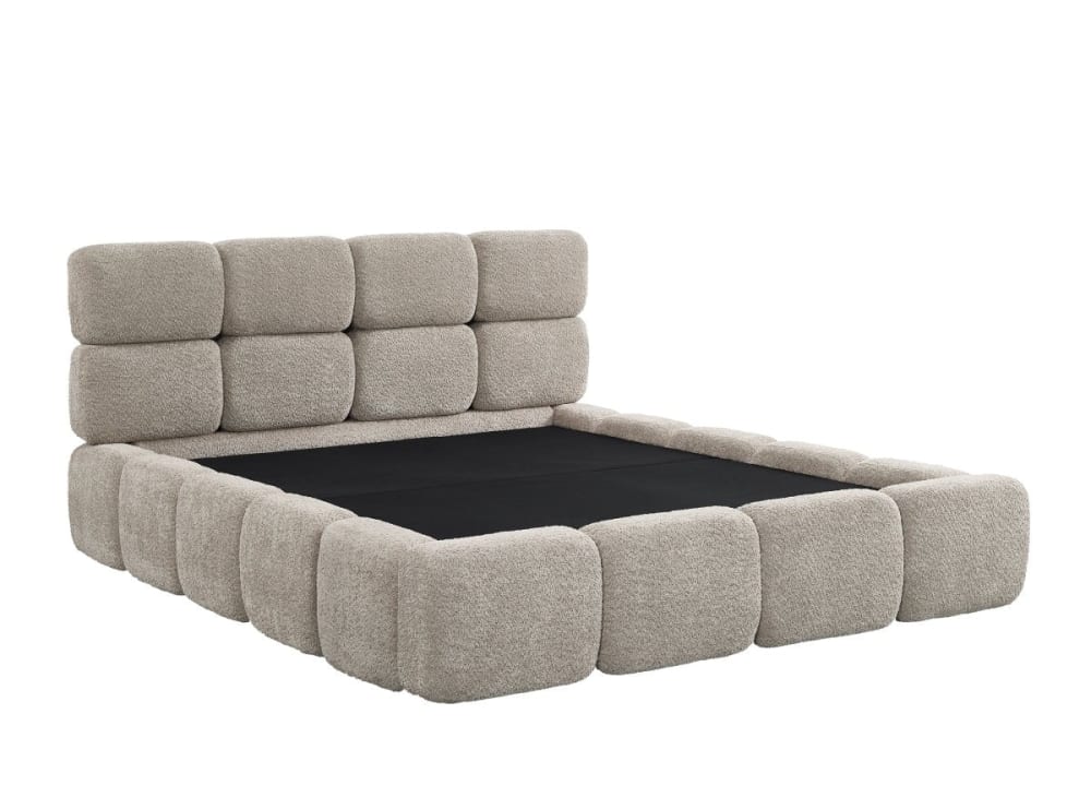 Lit coffre en tissu bouclette taupe 140x190 cm