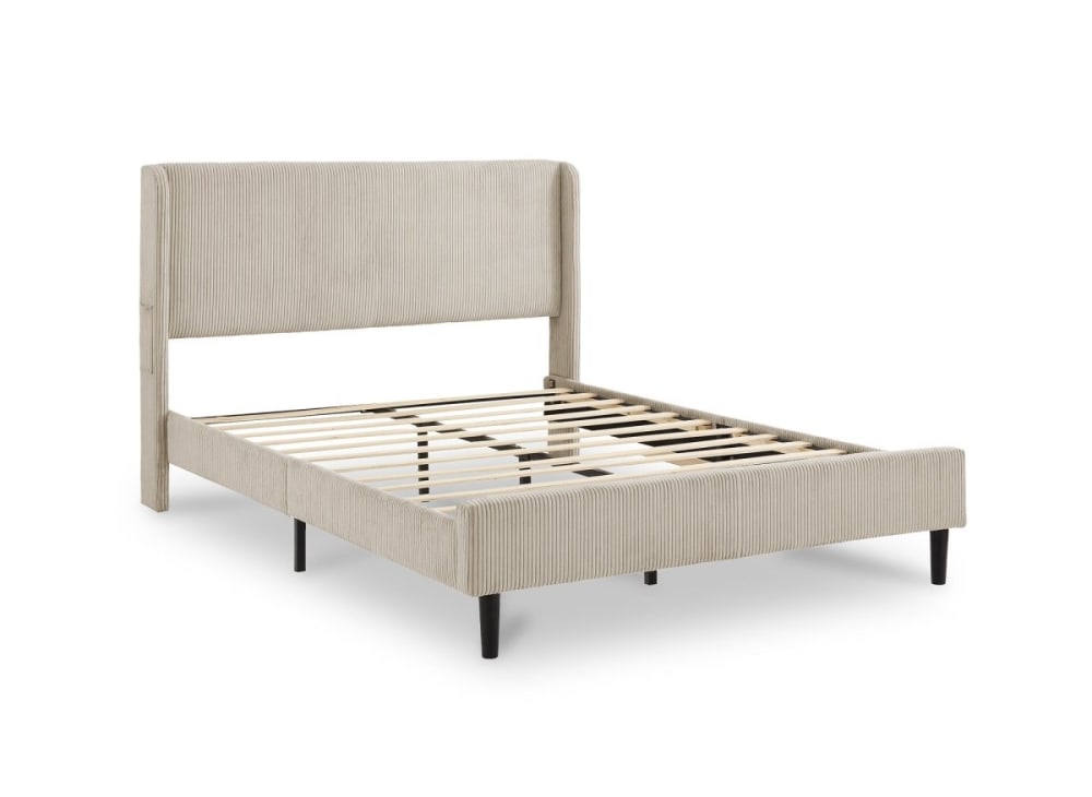 Lit double en velours côtelé épais taupe 140x190cm