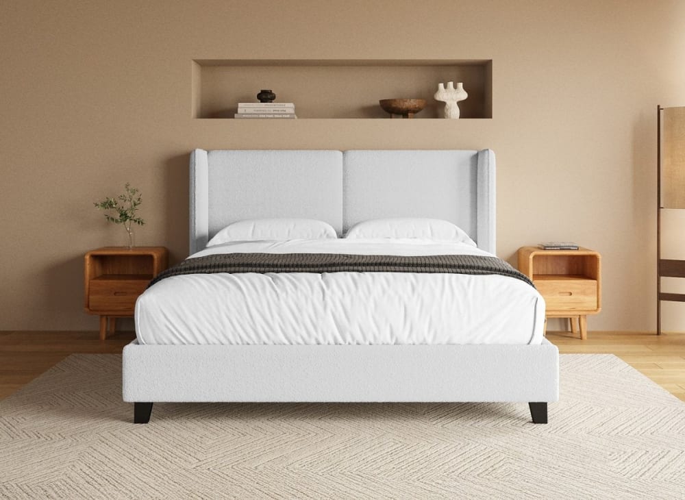 Lit double en tissu effet peau de mouton gris clair 160x200 cm
