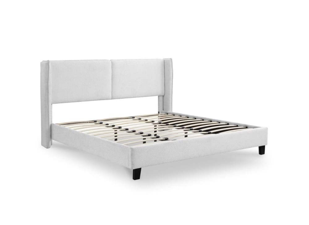 Lit double en tissu effet peau de mouton gris clair 140x190 cm