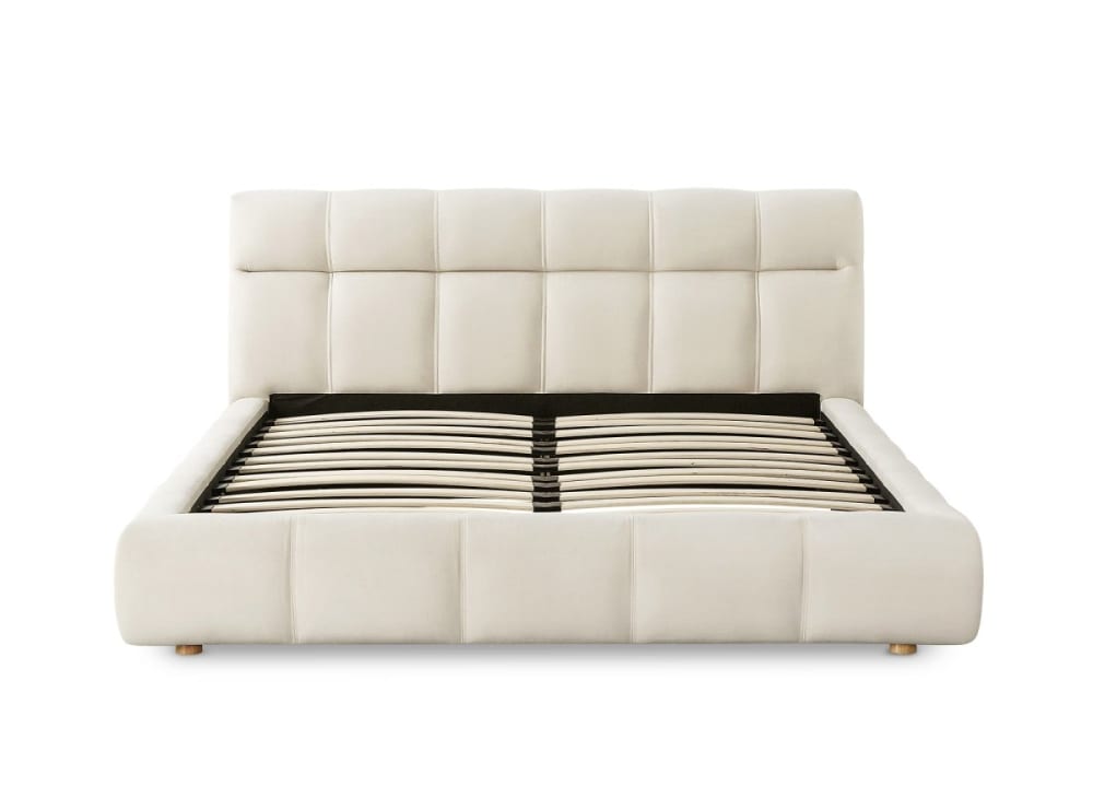 Lit double en velours beige 160x200 cm