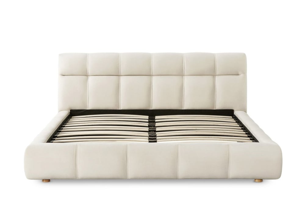 Lit double en velours beige 180x200 cm