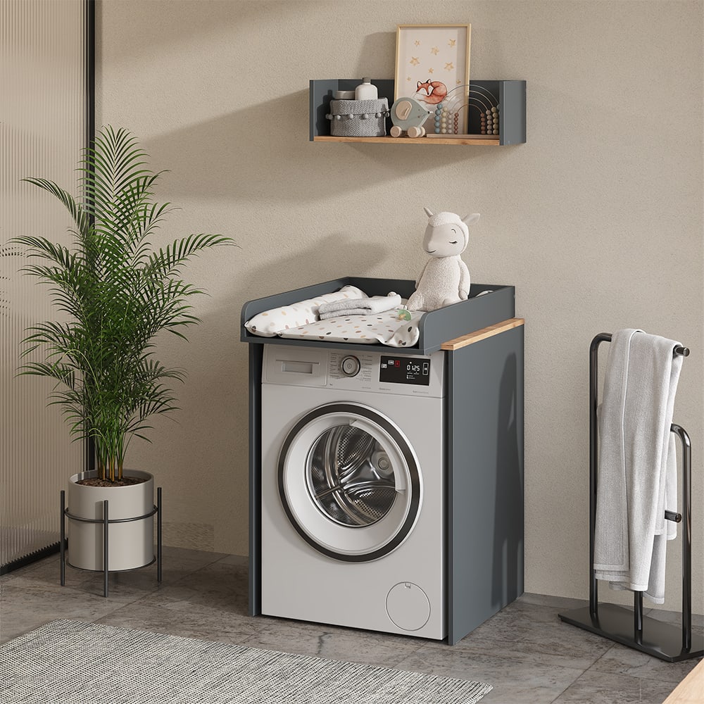 Waschmaschinenschrank 2 Teile mit Wickelauflage Anthrazit