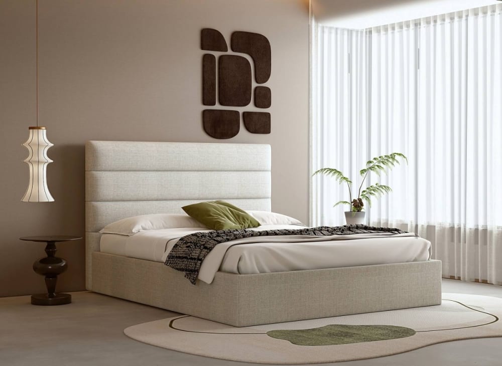 Lit coffre en tissu lin - 140