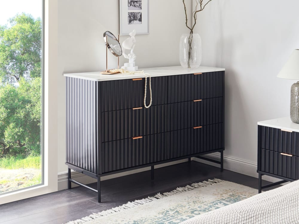 Kommode mit 6 Schubladen aus Holzwerkstoff 80cm, schwarz -