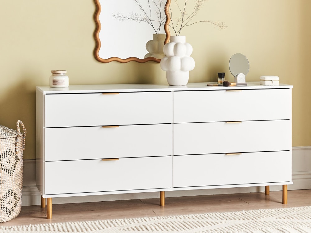 Kommode mit 6 Schubladen aus Holzwerkstoff 76cm, weiß - Maisons